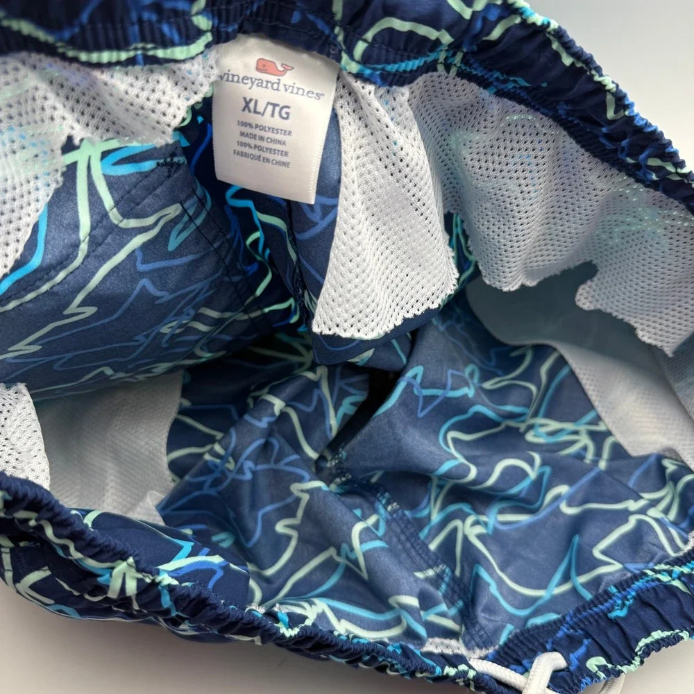 Vineyard‎ Vines Swim Trunks Shark Print Beach Elastic Waist Blue Mens Size XL